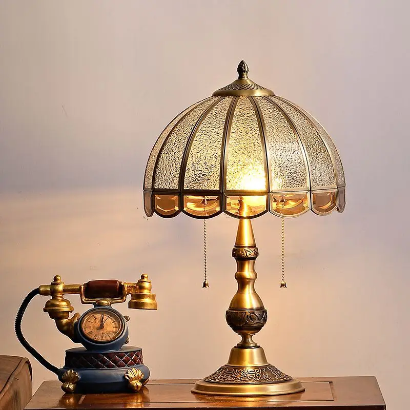 SOFITY Modern Brass Table Lamp LED Retro Creative European Glass Desk Light for Home Living Room Bedroom Bedside Decor