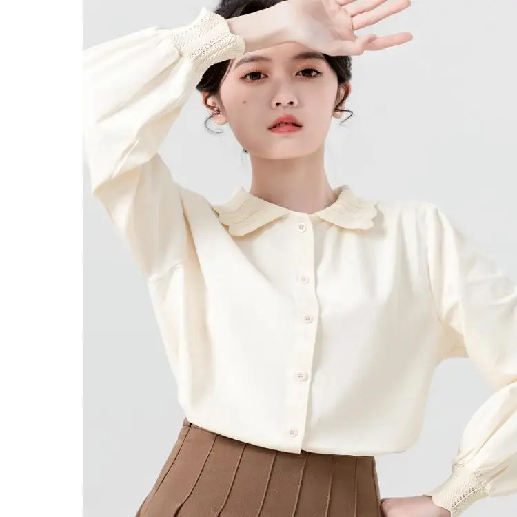 Cherry Blossom Colored Long Sve Women's Autumn New Design Sensual Top Silk Personali Small Top TT159