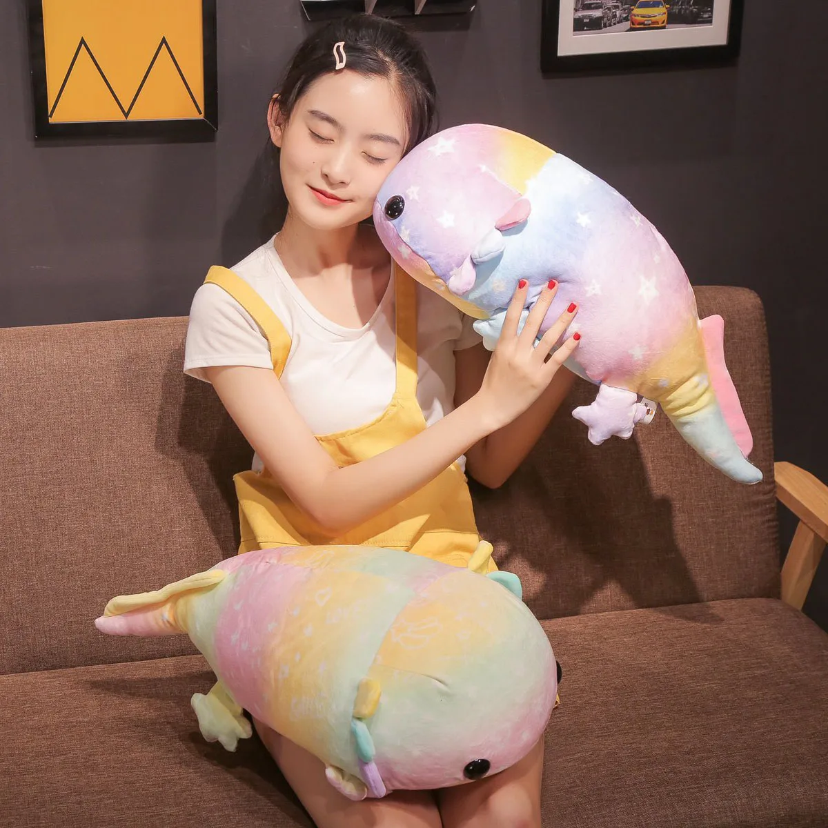 

37/46/58cm Fantastic Newt Salamander Axolotl Doll Squishy Soft Underwater Animal Plush Toy Stars Hearts Printing