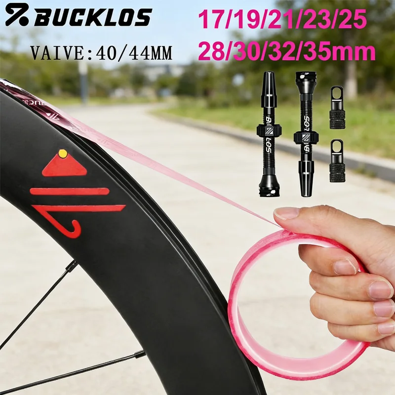 

BUCKLOS Bicycle Tubeless Rim Tapes 40MM 44MM Tubeless Presta Valve Durable Bicycle Rim Strip 10M Wheel Rim Tape CNC Bike Valve