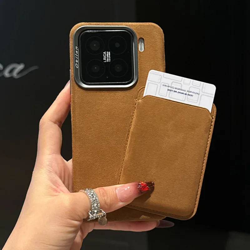 

Фланелевый кожаный чехол-кошелек 2 в 1 для Xiaomi 15s Pro 14 Pro 15Pro с магнитной зарядкой, высококачественный замшевый металлический чехол с кольцом для объектива