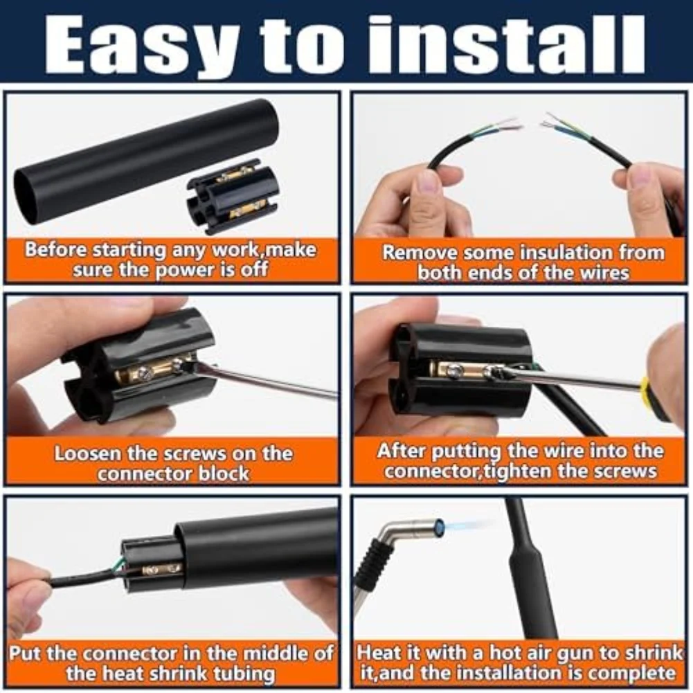 Copper Based Underground Connector Kit with Flame Retardant Heat Shrink Tubing for Direct Burial of 14/3 to 8/3 for grounded