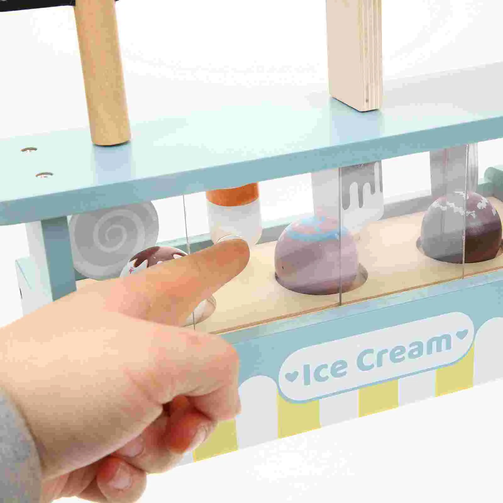 Play Kitchen Accessories Wooden Ice Cream Girl Toys for 4 Year Old Girls Set Boys Cart Shop