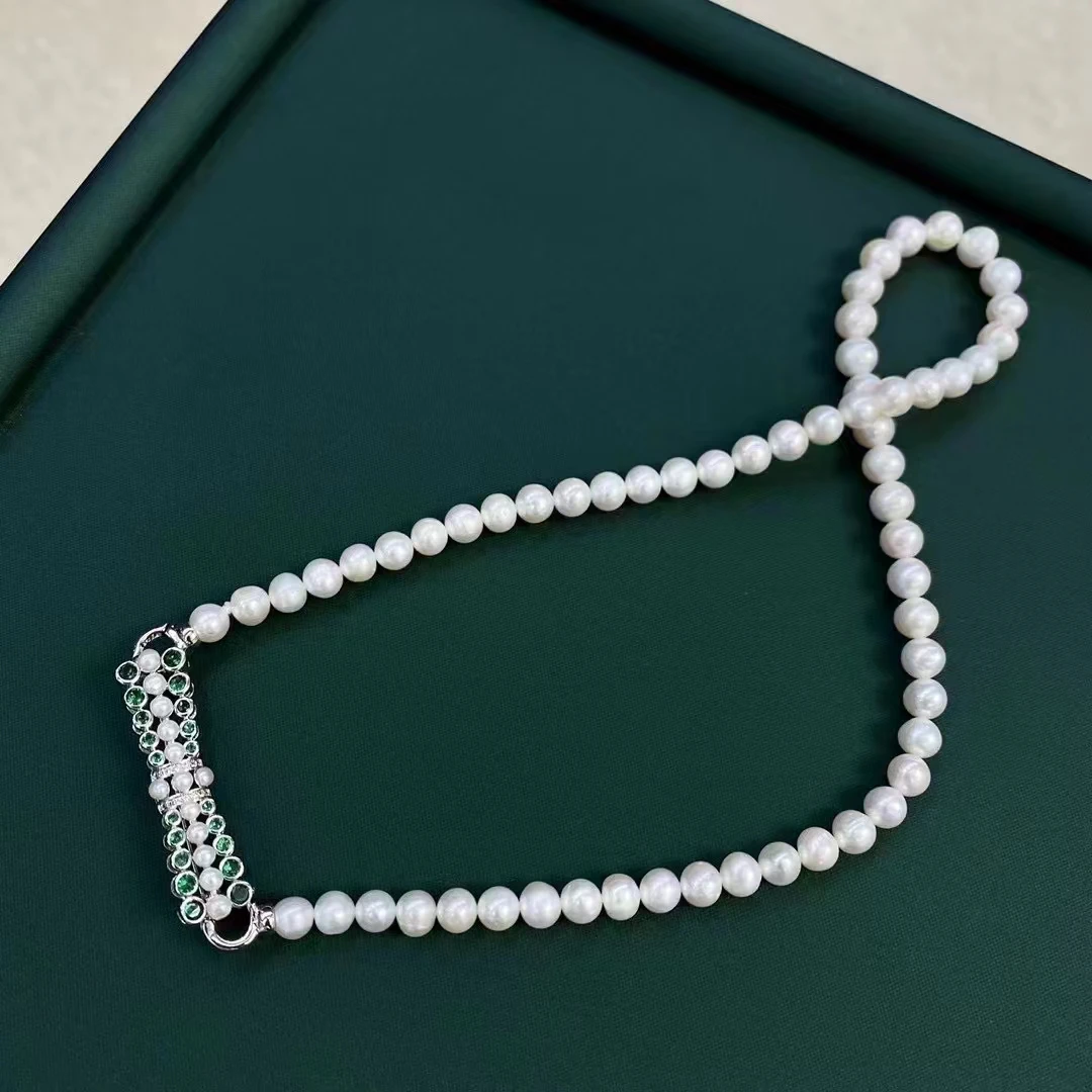 

High Chic Fresh Water 6.5-7.5mm Round Choker White Genuine Pearls necklaces for Women Holidays Presents