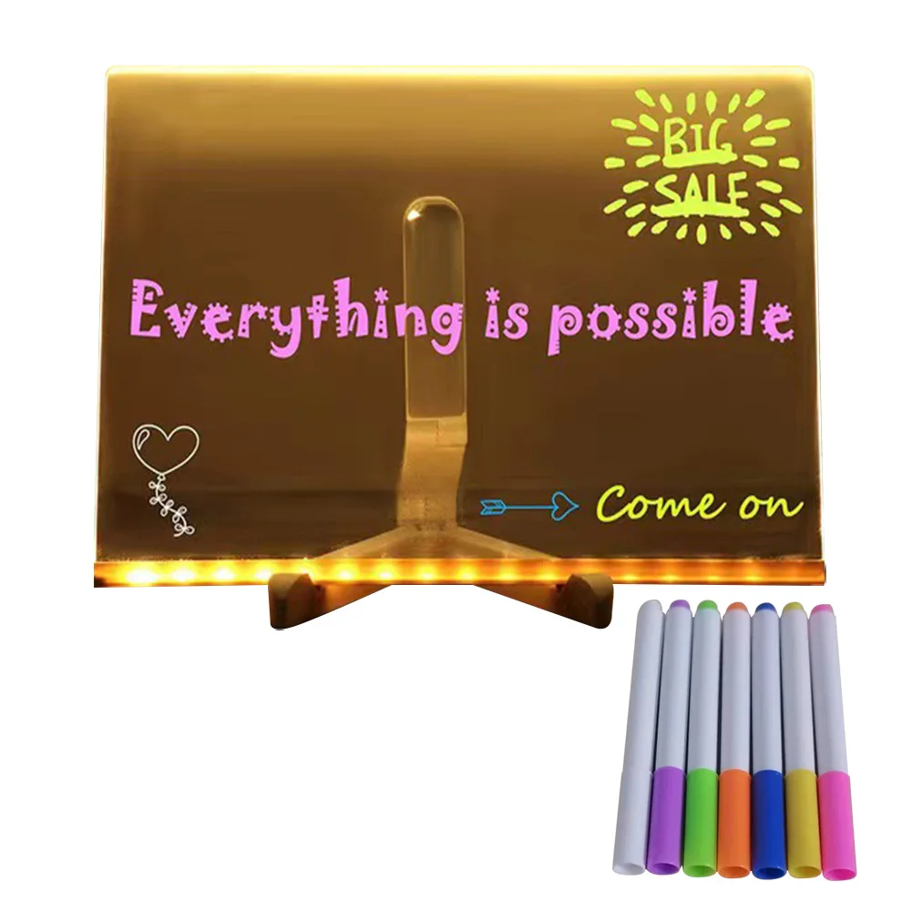 LED Letter Message Board With 7 Colorful Pens Light Up Dry Erase Board with Light Glow Memo Board for Office School Home