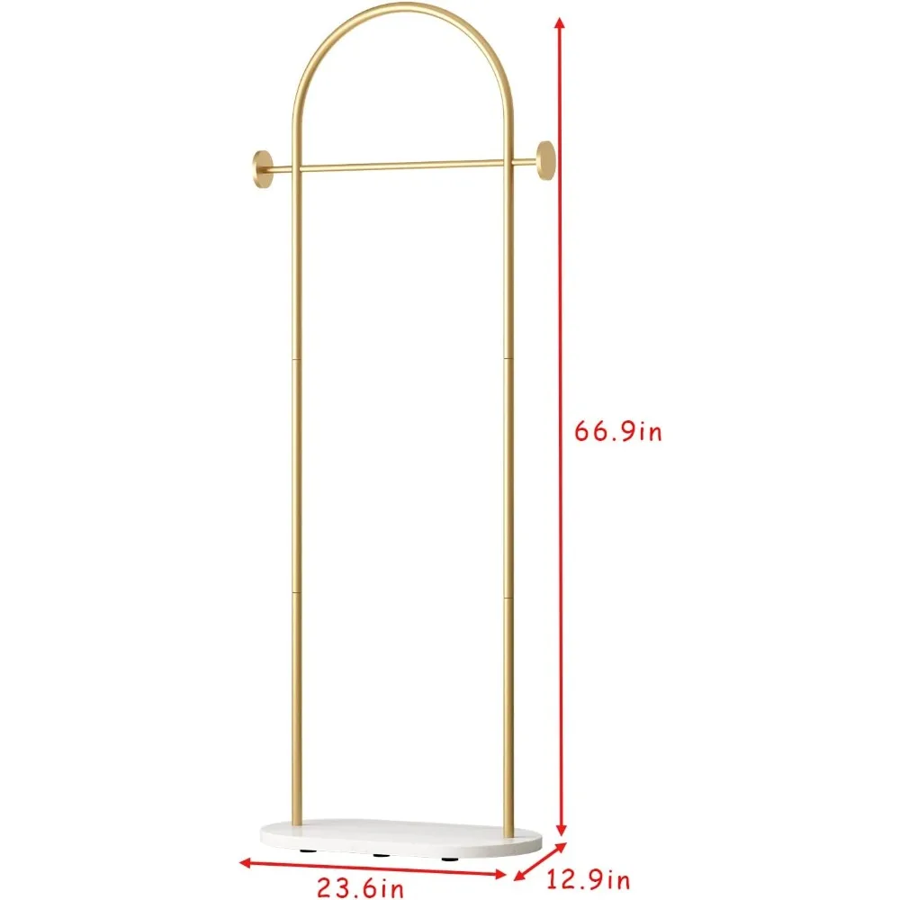 رف ملابس ذهبي قائم بذاته مع أرفف وقاعدة رخامية وحامل مظلة #4