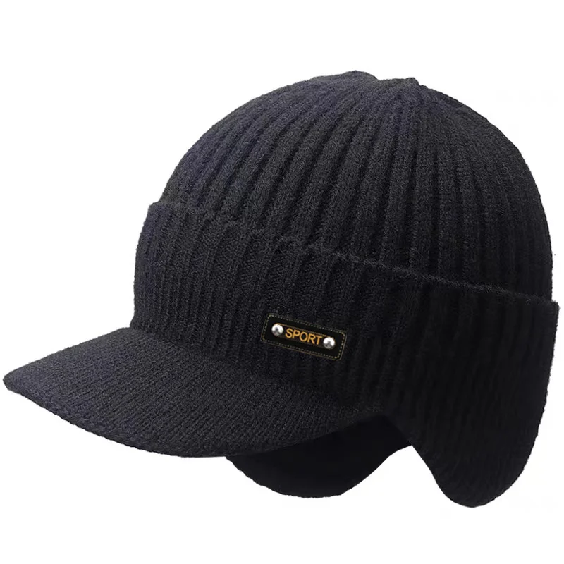 Simple Winter Men Hat Outdoor Ear Protection Warm Thick Bicycle Knitted Cap Scarf Windproof Visors Baseball Cap Male