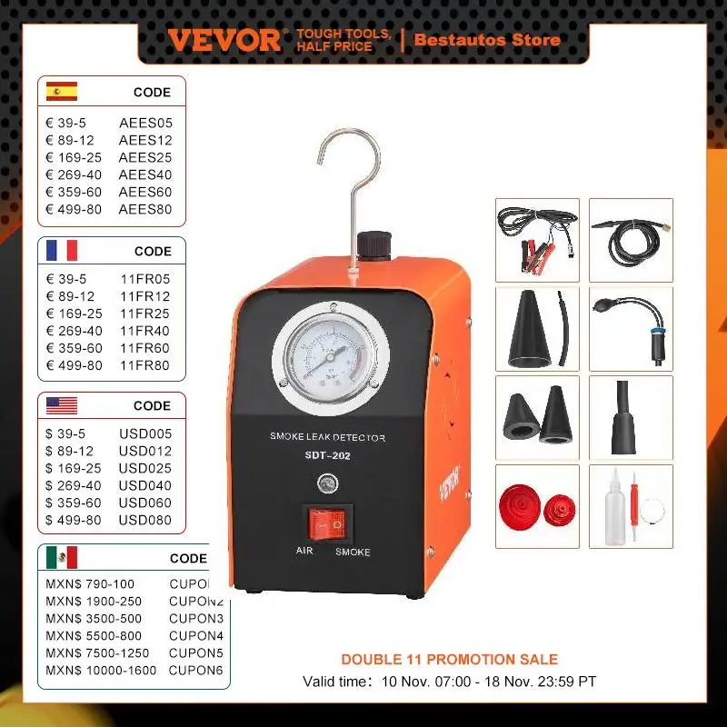 VEVOR Smoke Machine Automotive EVAP Smoke Leak Detector with Pressure Gauge Leakage Tester for All Car Motorcycle Truck Boat