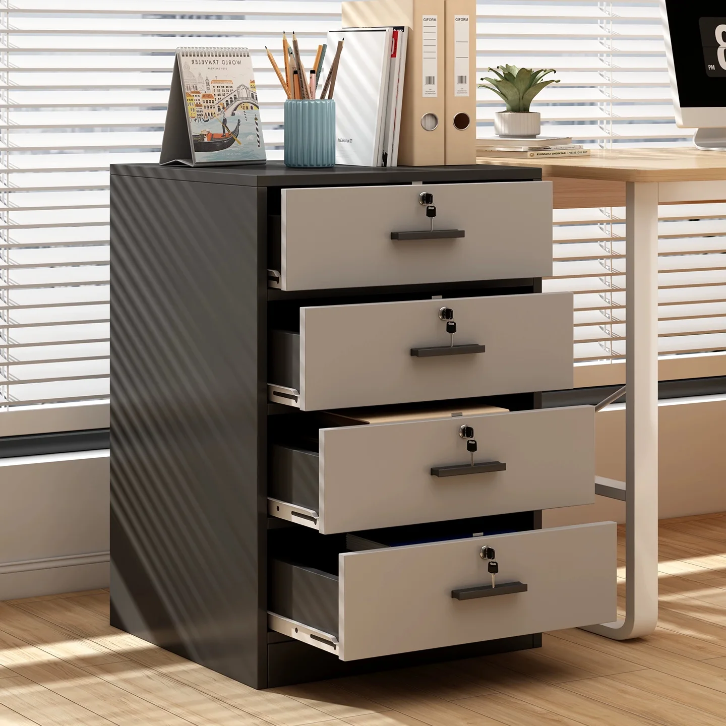 

Офисный шкаф для документов с замком, низкий деревянный боковой шкаф под столом, шкафчик для хранения, небольшой напольный шкаф