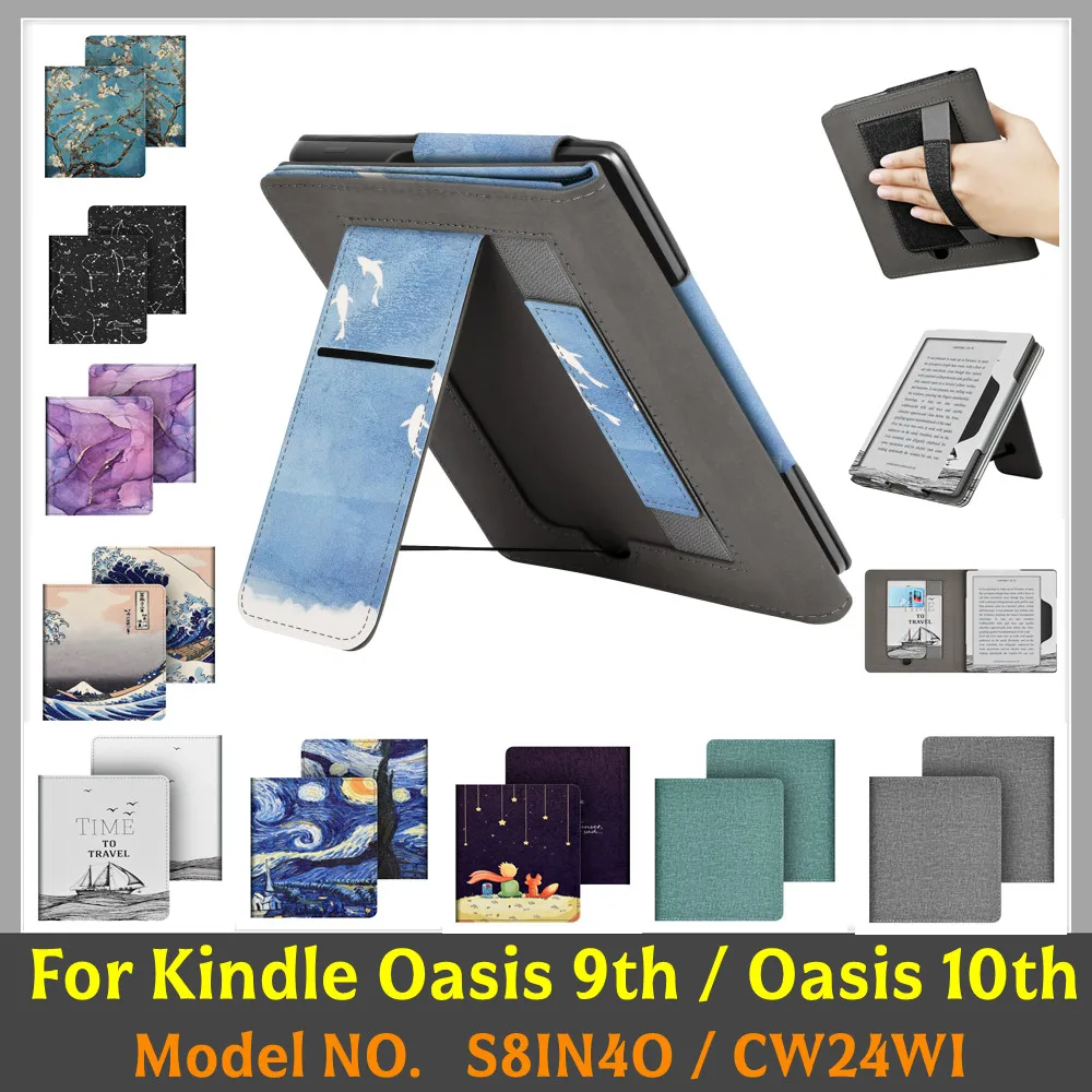Étui de support en cuir PU pour tout nouveau Kindle Oasis 10e/9e génération 2019 / 2017 avec dragonne veille réveil Ebook couverture intelligente