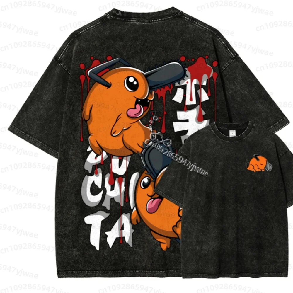 2026 Herren Sommer Gewaschenes Vintage Anime Chainsaw Man Denji Pochita Lustiges Grafik-T-Shirt Herren Kurzarm-T-Shirt Manga Herren Hoodies – Detail 10