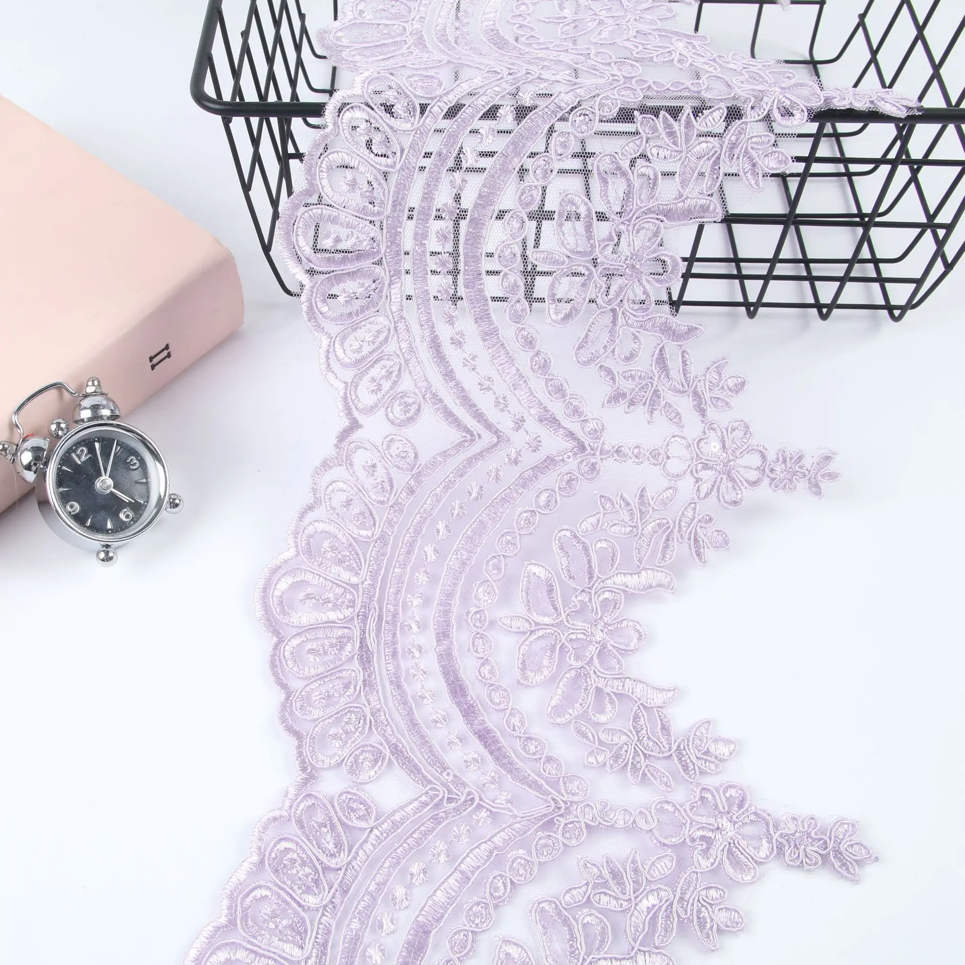 1Yard/20cm Purple  Khaki Cording Fabric Flower Venise Venice Mesh Lace Trim Applique Sewing Craft for Wedding Dec.