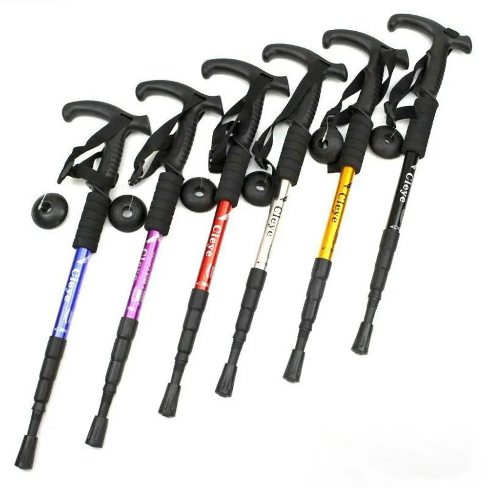 4 Section Trekking Poles Non-slip Wear-resistance Walking Stick Elegant Aluminium Alloy Foldable Crutches Hiking