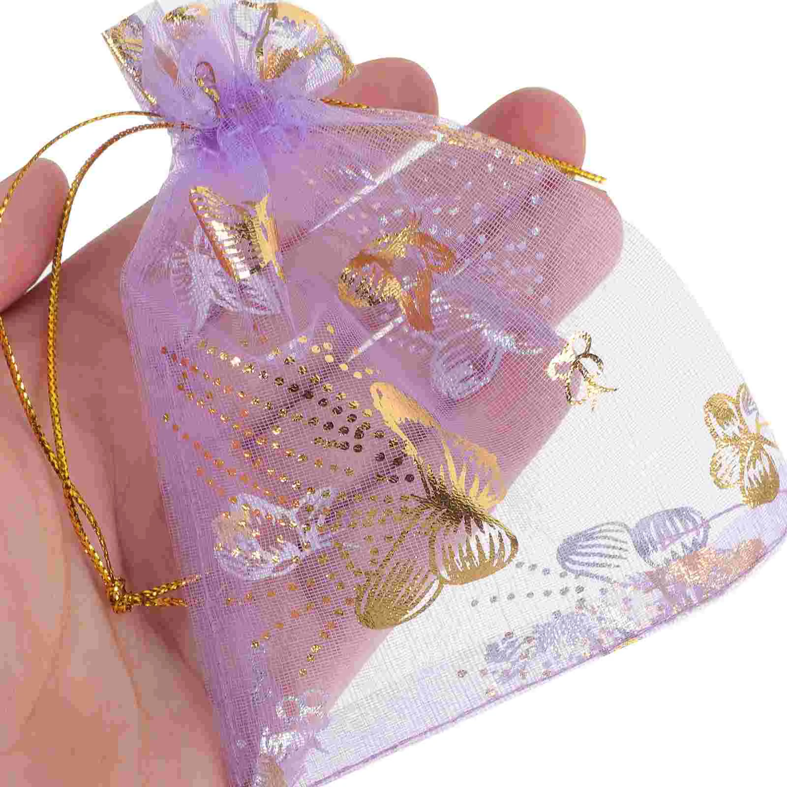 Purple Butterfly Bronzing Organza Gift Bag Mesh Sand Hot Silver Candy Packaging 50pcs (Purple Bronzing) Bags Fabric