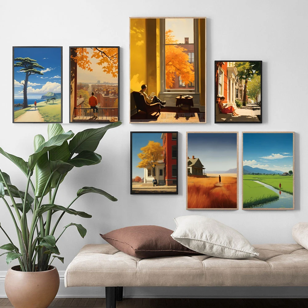 

Edward Hopper City Canvas Painting Poster Autumn Summer Character City Landscape Poster Wall Art Home Decor Living Room Mural