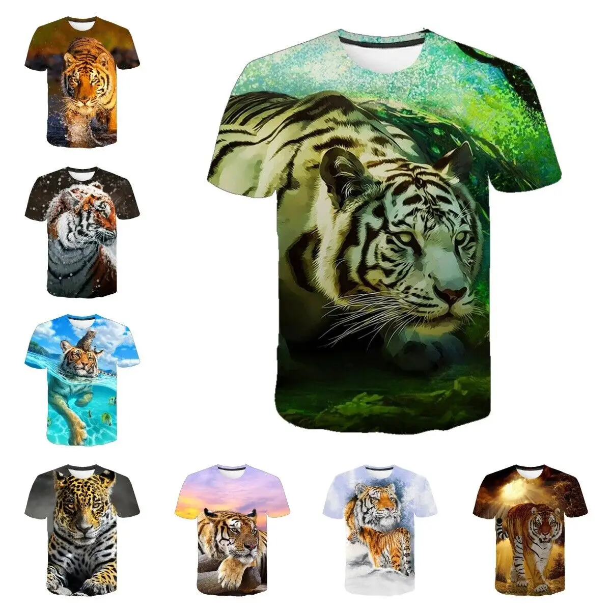 Unisex Tiger 3D T-shirt, mulheres, homens, crianças, manga curta Tops, pulôver