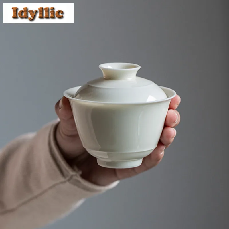 

115 мл античная белая керамическая чаша для чая Gaiwan Zen Not Hot Tea Tureen с крышкой, комплект чая для заваривания чая, чаша для чайной церемонии, подарок для рукоделия