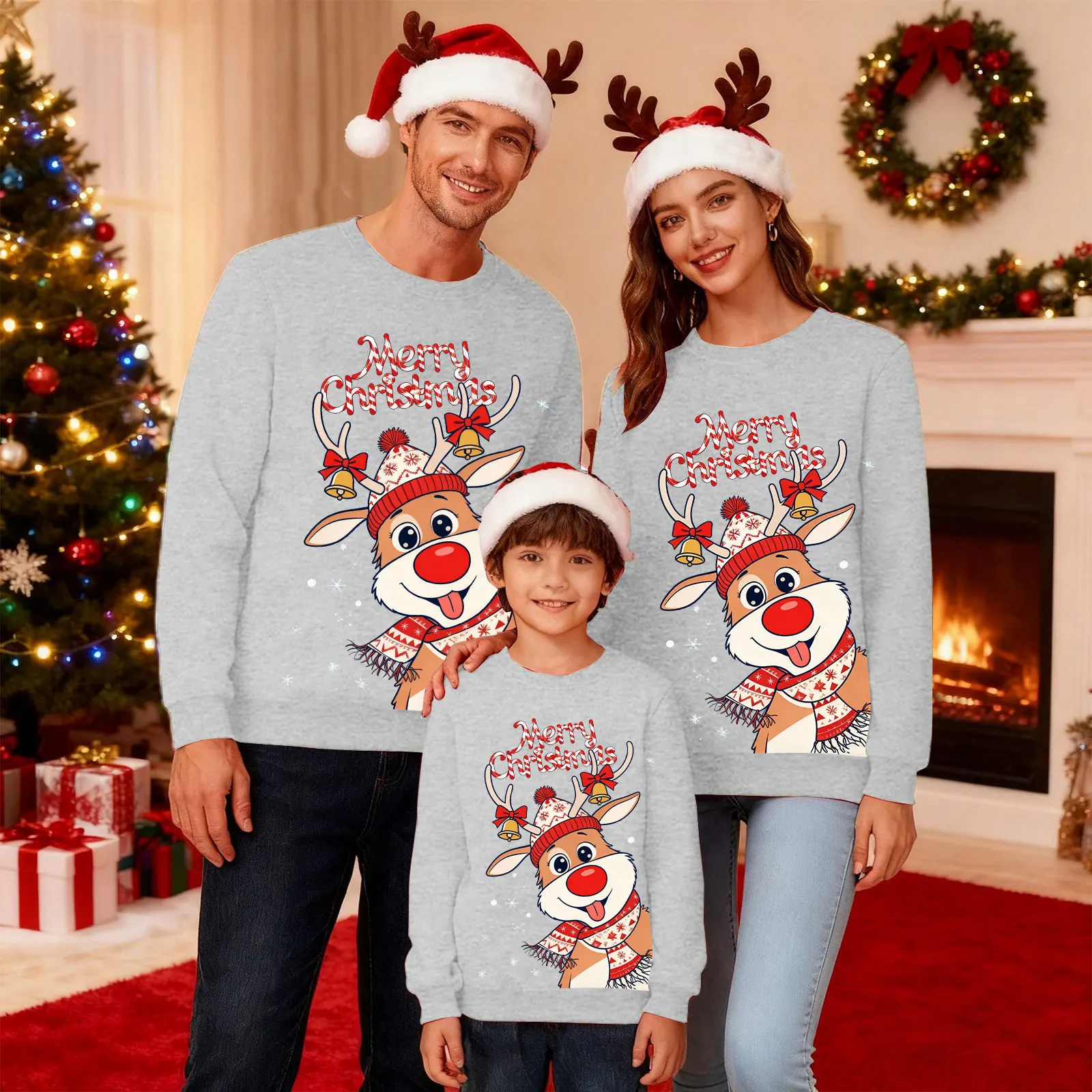

Christmas Hot Clothes Cute Print Family Long Sleeve Round Neck Hoodless Top Set Homewear Pajamas Pijamas NavideñAs Familiares