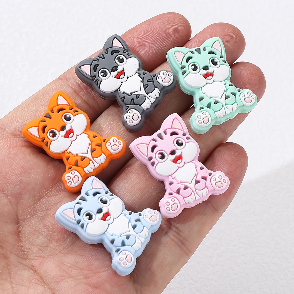 Cuentas de silicona para fabricación de joyas, abalorios focales de estilo Animal de dibujos animados para hacer pulseras y collares, 10 piezas