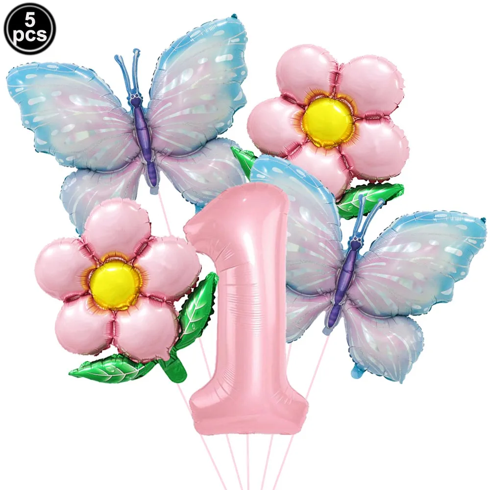 Rosa Zahlenballon Schmetterlingsballon Set Schmetterlingsballons Folie 32 Zoll 1.-9. Zahlen Geburtstagsdekoration für Mädchen Babyparty