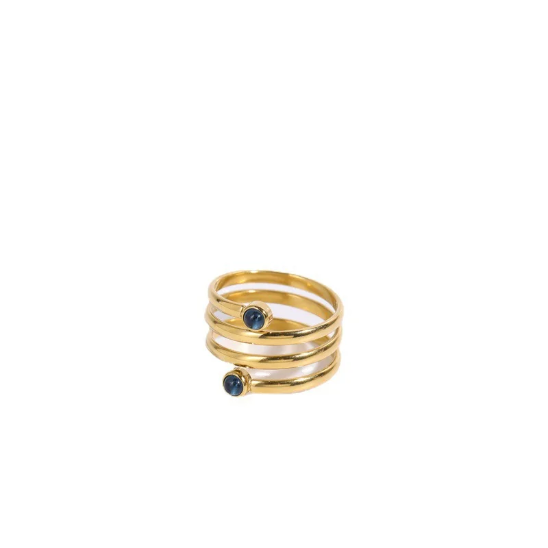 Simple Fashion Multi Layer Spiral Wound Stainless Steel Inlaid Zircon Ring  18K Gold Plated Couple Gift