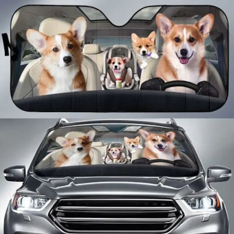 

Corgi Family Funny Safe Driver Auto Sun Shade Windshield Sunshade, Customized Gift Custom Animal Pattern Sunshade,STYLE FOR CAR