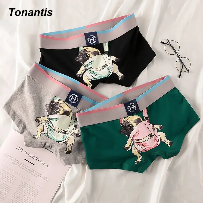 3Pcs/Set Cotton Boxers Man Fashion Dog Print Men Underwear Youth Personality Breathable Underwear Korean Men's Panties M-XXXL