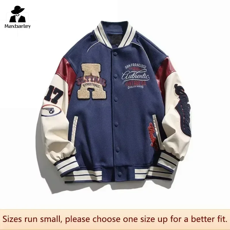 Spring Autumn Men's Baseball Coat Loose Casual Fashion Couple Wear American Retro Jacket Male Baseball Coat Long Sleeves