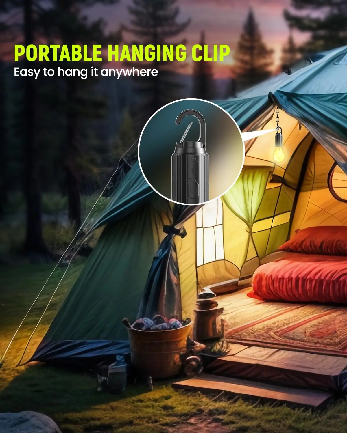 قابلة للشحن LED التخييم ضوء Type-C 400mAh 100LM خيمة مقاومة للماء فانوس مع هوك 3 وضع للمشي لمسافات طويلة الصيد في حالات الطوارئ في الهواء الطلق