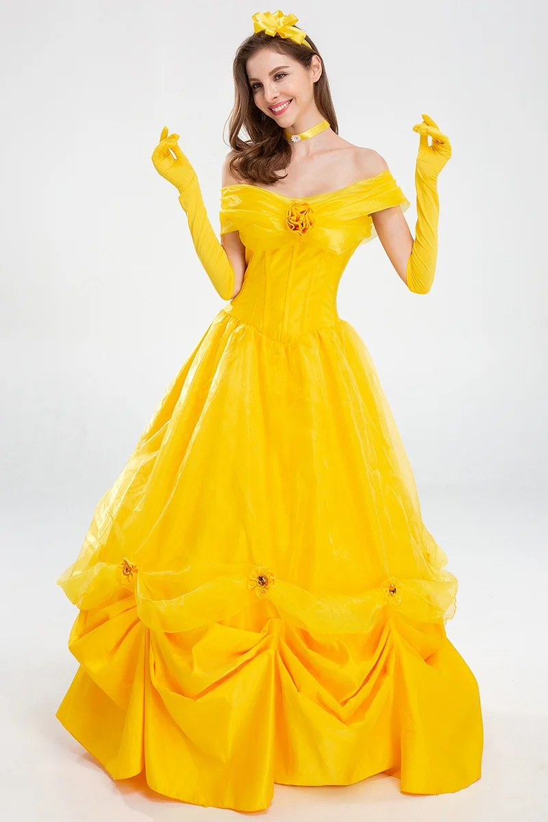 زي الأمير الأصفر حسناء الجنية T أداء الهالوين دكتور طويل الذهبي برينك ثوب تأثيري الزي للنساء #5