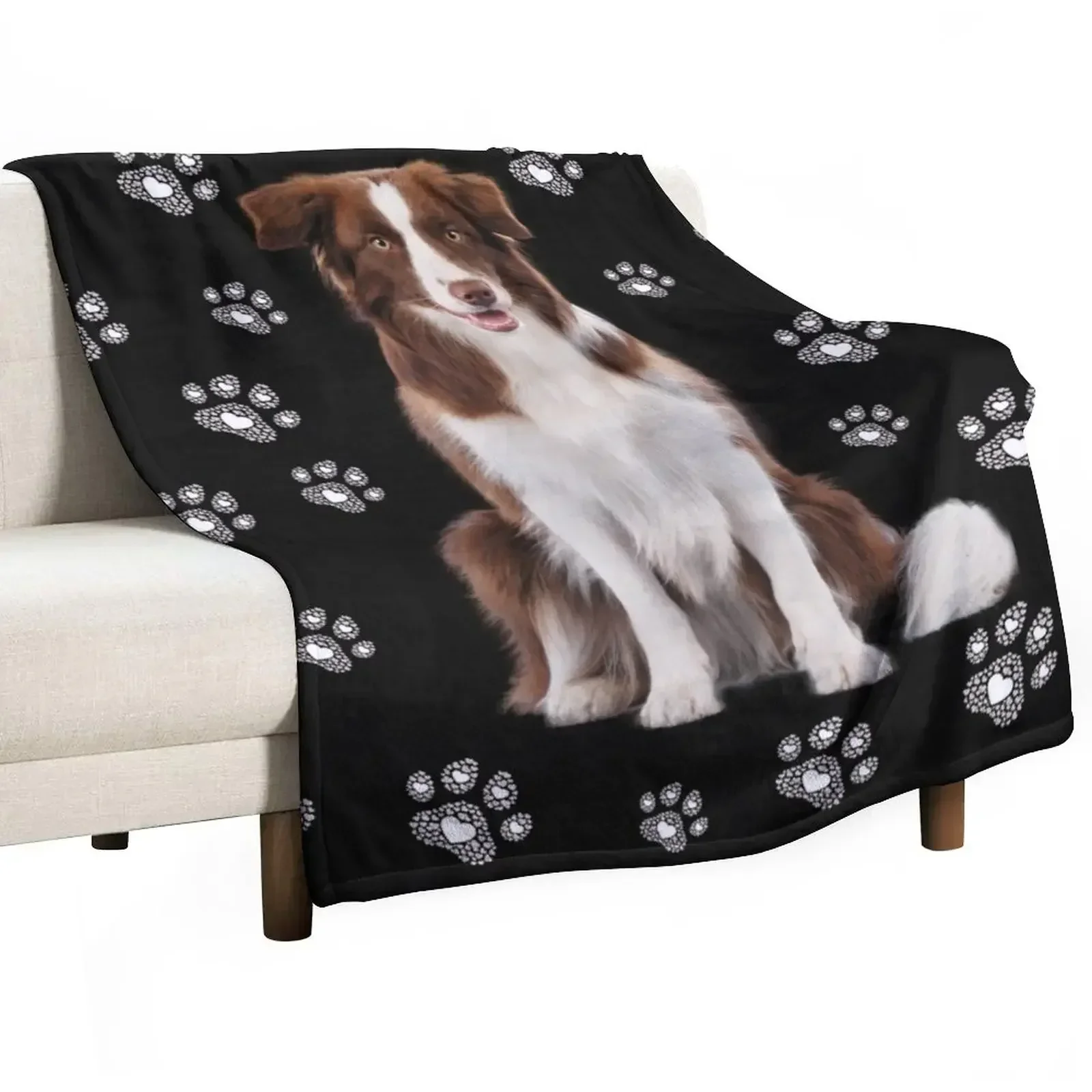 Brown white border collie, dog with paws, paws, mask Throw Blanket Single Beach Luxury Brand Baby Blankets