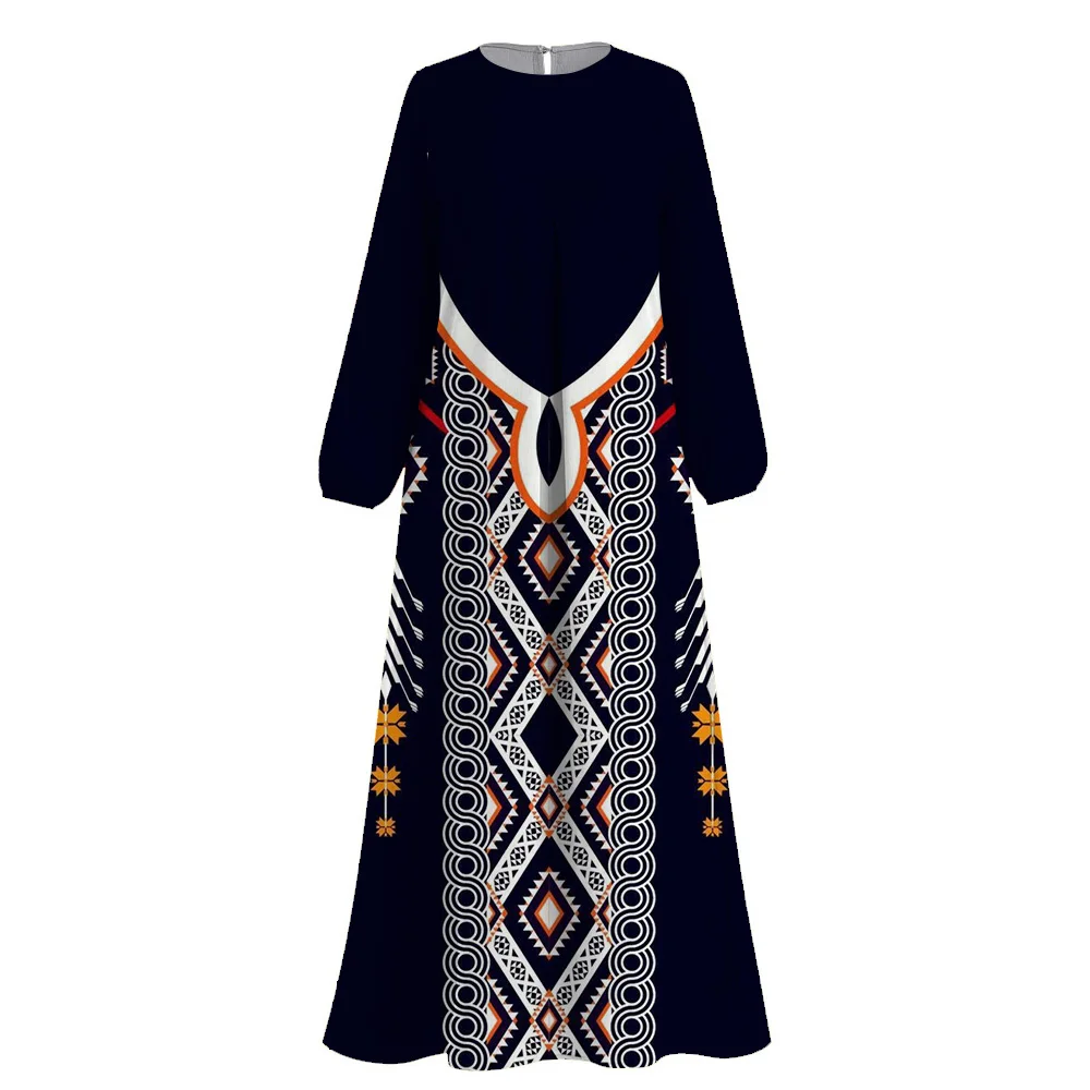 Summer Muslim Abayas Printing Dresses Dubai Luxury 2024 Femme Islamic Long Sleeve Round Neck Dress S-3XL Ramadan Abaya Dress