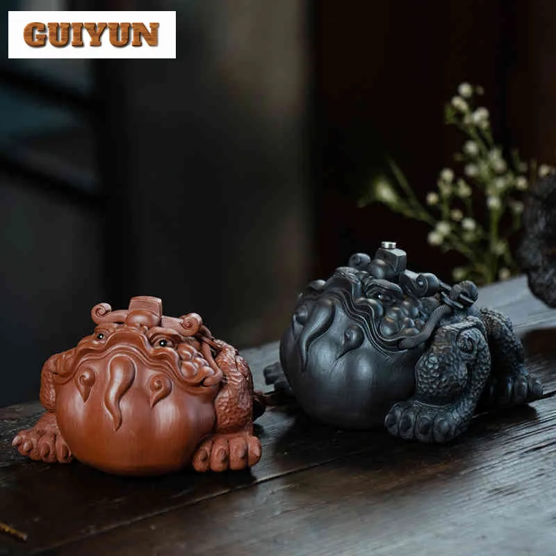 

Yixing Zisha Tripodia Wealth Golden Toad Tea Pet Handmade Flowerpot Landscaping Tea Figurine Play Toys Tea Statue Ornaments Gift
