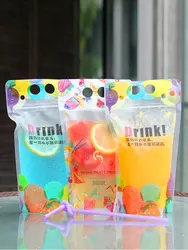 450ML Disposable Beverage Bags Frost Food Grade Plastic Straw Portable Fruit  ice Juice Milk Tea Sealing Packaging Bags