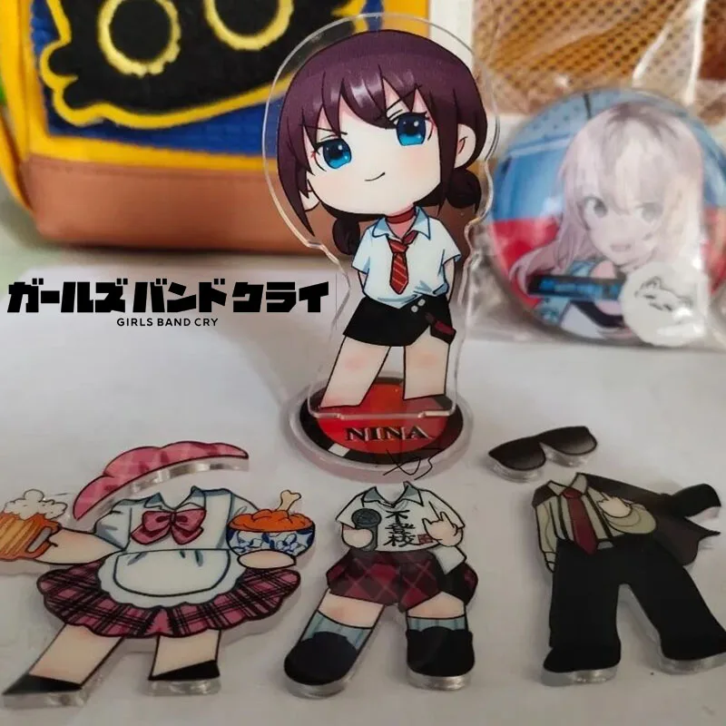 Anime GIRLS BAND CRY NINA ISERI Cosplay Acrylic Figure Stand Kawaii 3 Sets of Clothing Magnet Standing Plate Ornament Accessory