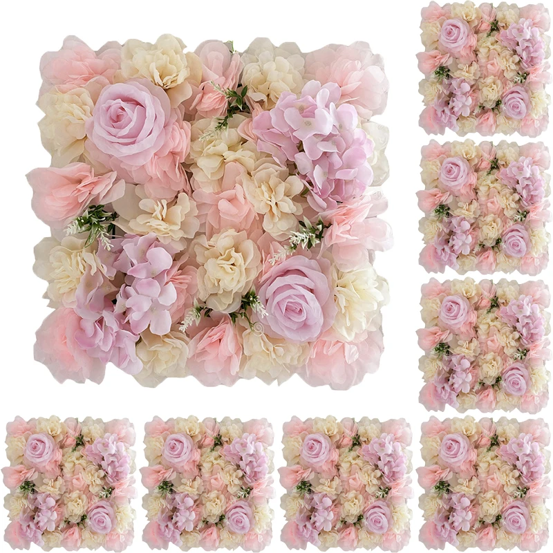 8PCS/Lot Artificial Rose Flower Wall Panels with Hydrangea Peony for Baby Shower Background Home Party or Wedding Decoration