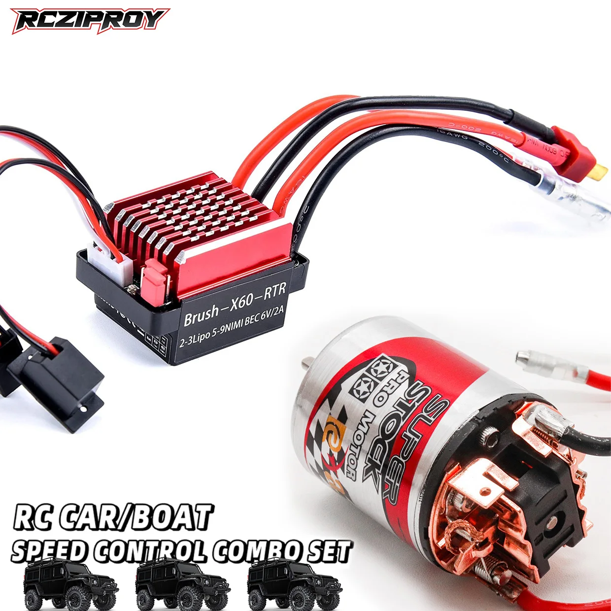 

RC 540 Brushed Motor 12T-40T ESC 60A Speed Control Combo Set Hill Climbing Drift Racing Waterproof for 1/10 RC Cralwer Car/Boat