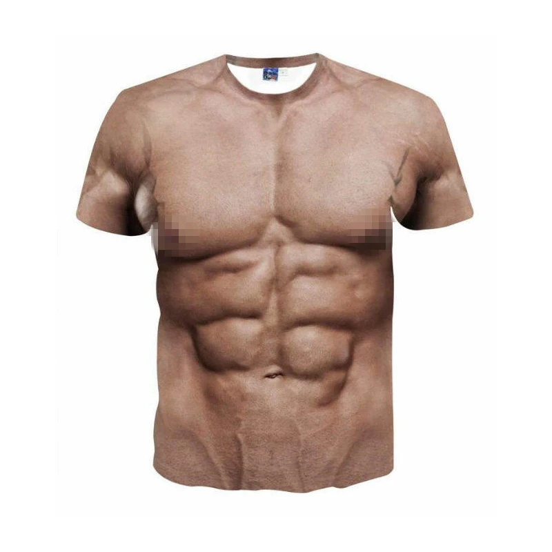 2024 hot selling sexy 3D muscular men's short sleeved parody creative fitness elastic short T-shirt digital printed T-shirt