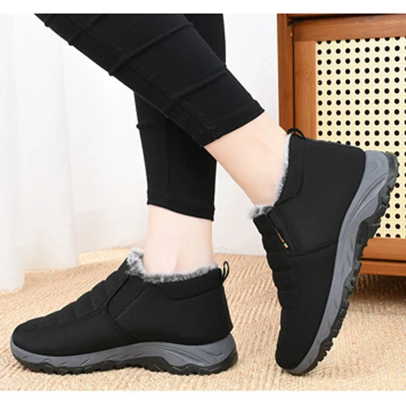 Women Fleece Lined Snow Boots Winter Warm Waterproof Slip On Ankle Boots Thermal Outdoor Short Boots Non-slip