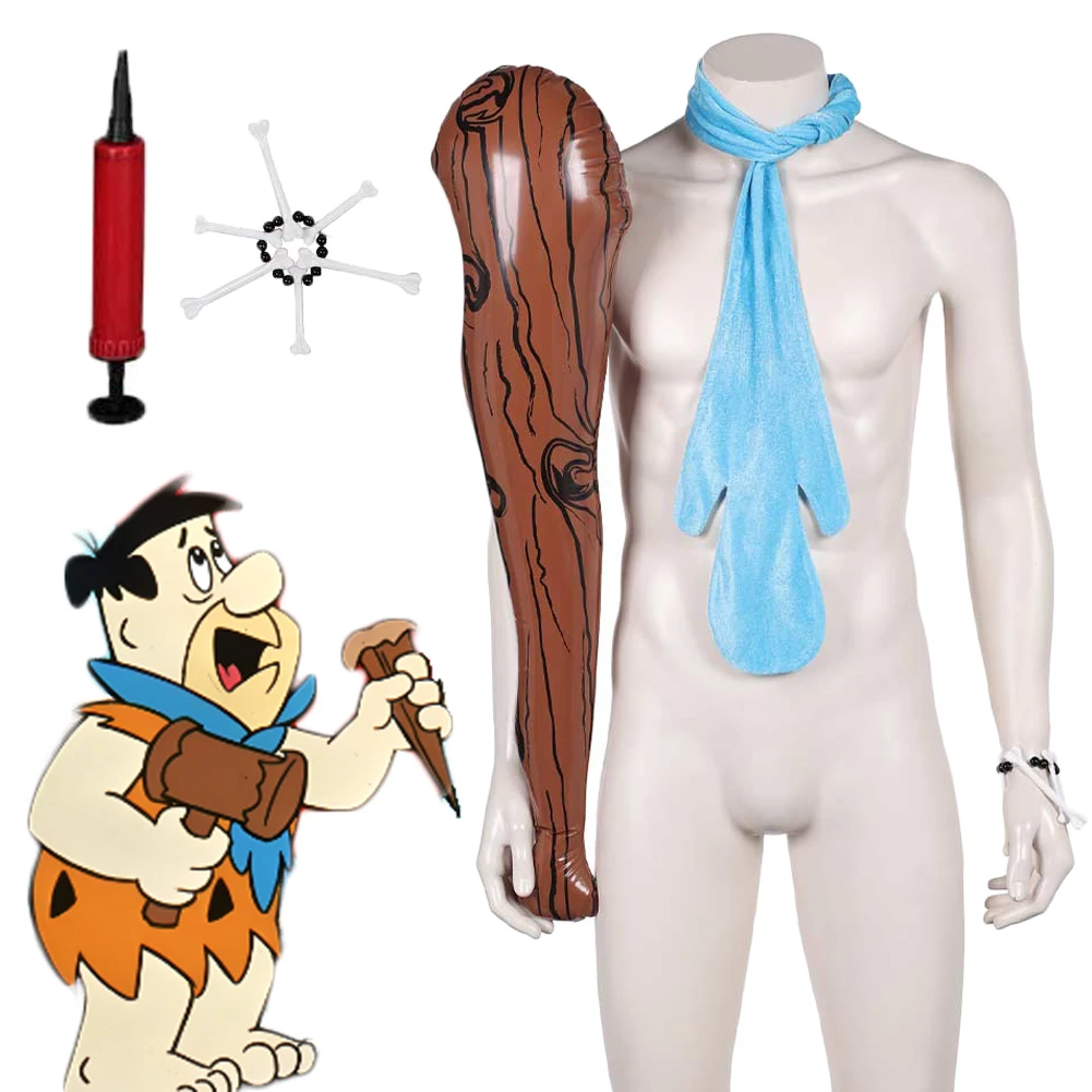 

Disguise The Flint Fred Cosplay Stones Wooden Stick Inflatable Prop Blue Scarf Bracelet Outfits Suits Halloween Carnival Party