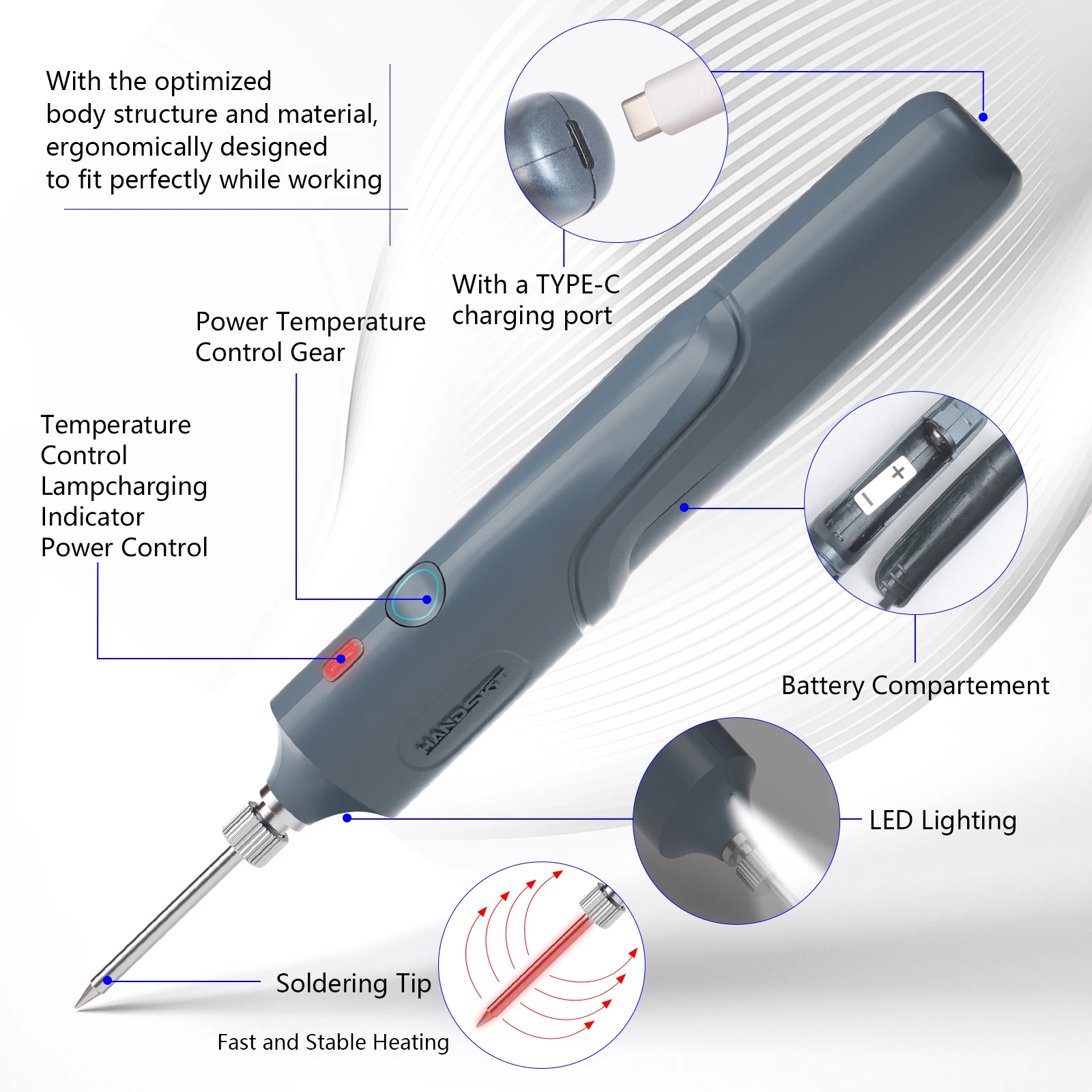 10W Battery Soldering Iron  3-step Temp Adjustment Fast Feating Soldering Of Miniature Electronic Components Type-C Charge