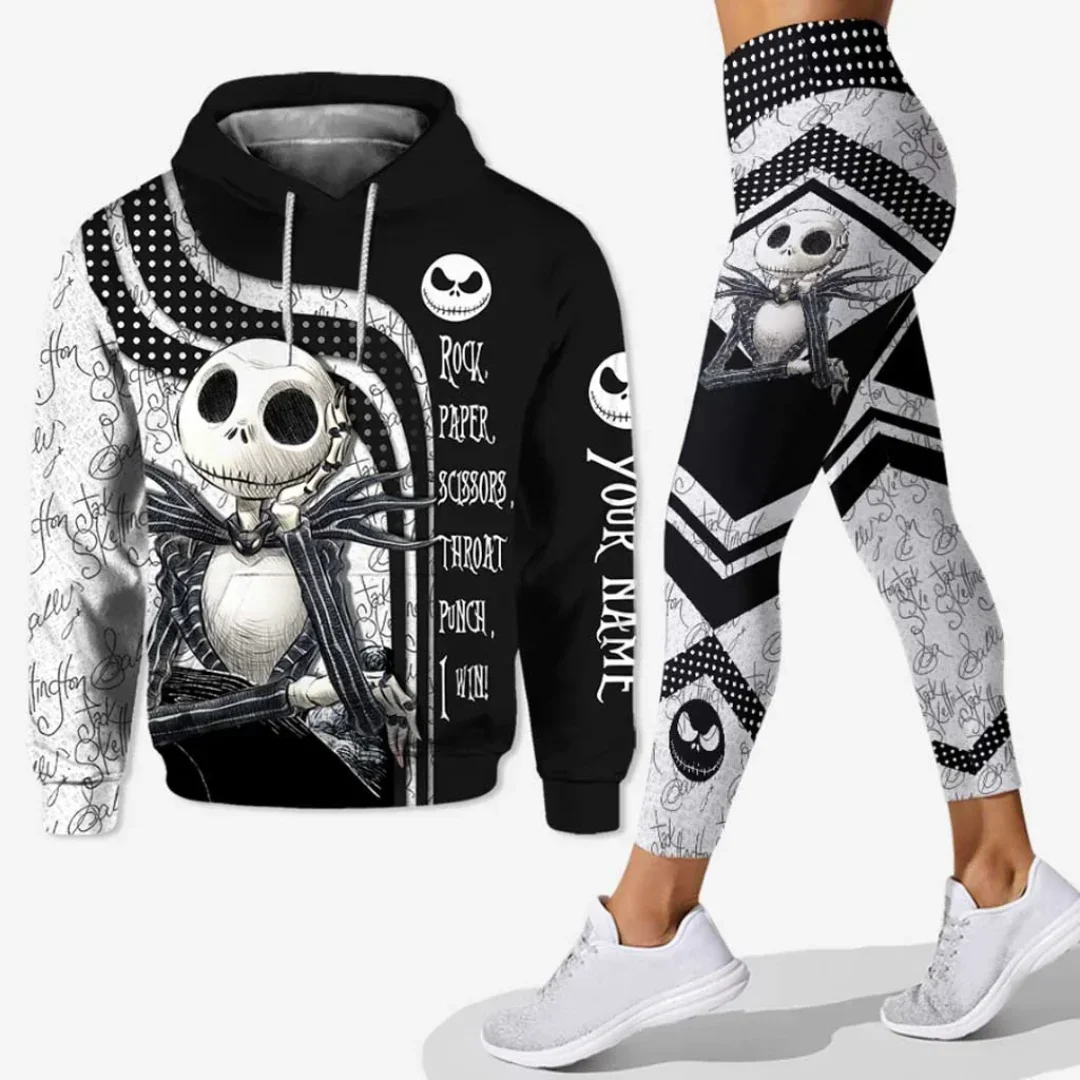 Disney Jack Skellington Women's Hoodie Leggings Set Yoga Pants Sweatpants Women's Disney Yoga Hoodie Leggings Fashion Tracksuit