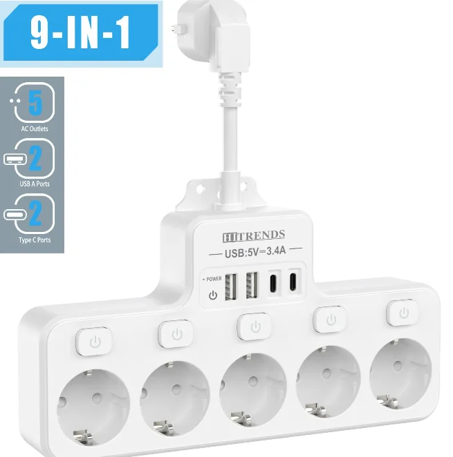 5AC European Power Strip with 4 Switch 4 USB Ports Multi-function socket adapter Multiple Socket Electrical Outlet for Home