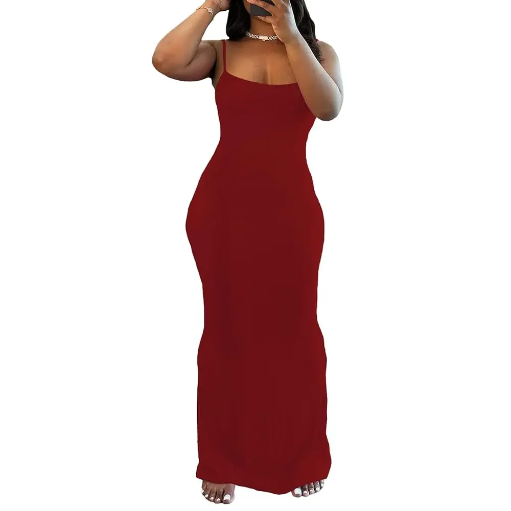 

Женское летнее длинное платье-комбинация, повседневное, сексуальное, без рукавов, облегающее, макси-платье для женщин