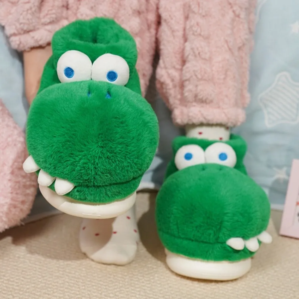 Soft Crocodile Dinosaur Plush Slippers Cartoon Anti Slip Platform Flat Slippers Winter Floor Shoes Thicken Warm Slippers Couple