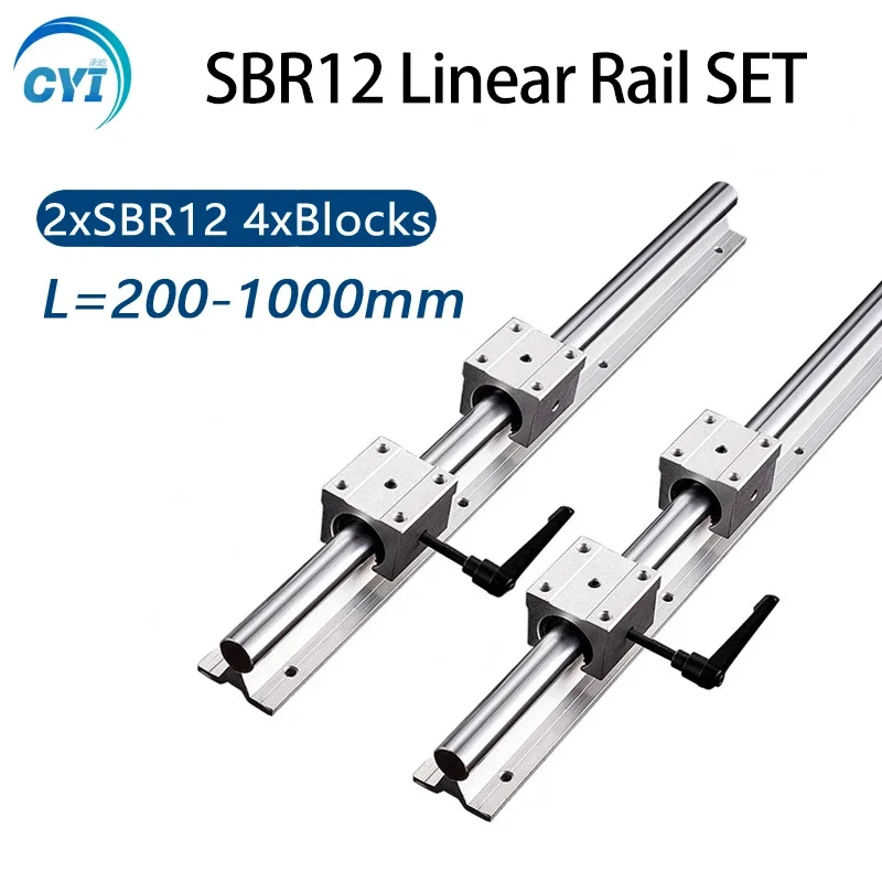 2Pcs SBR12 Linear Guide Rail  300mm 400mm 500mm 600mm 700mm 800mm 1000mm linear rail with SBR12UU linear block for cnc part