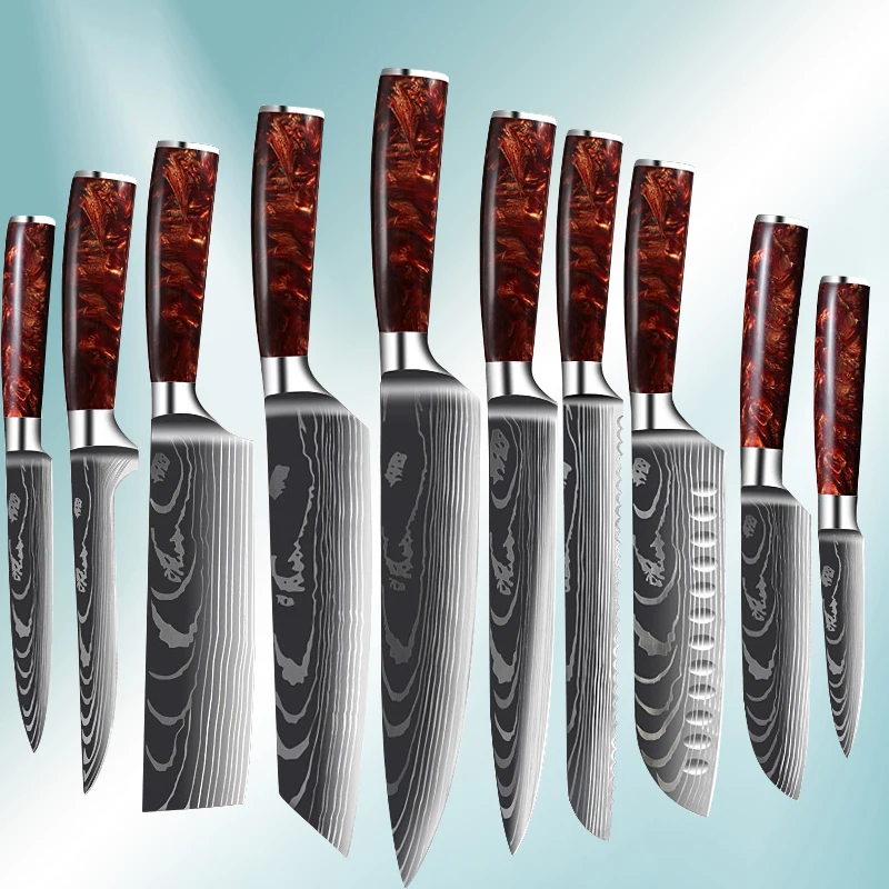 Набор профессиональных японских ножей шеф-повара, кухонные резцы из высокоуглеродистой стали для мяса, мясника, сантоку, рыбы, фруктов, хлеба Набор профессиональных японских ножей шеф-повара, кухонные резцы из высокоуглеродистой стали для мяса, мясника, сантоку, рыбы, фруктов, хлеба