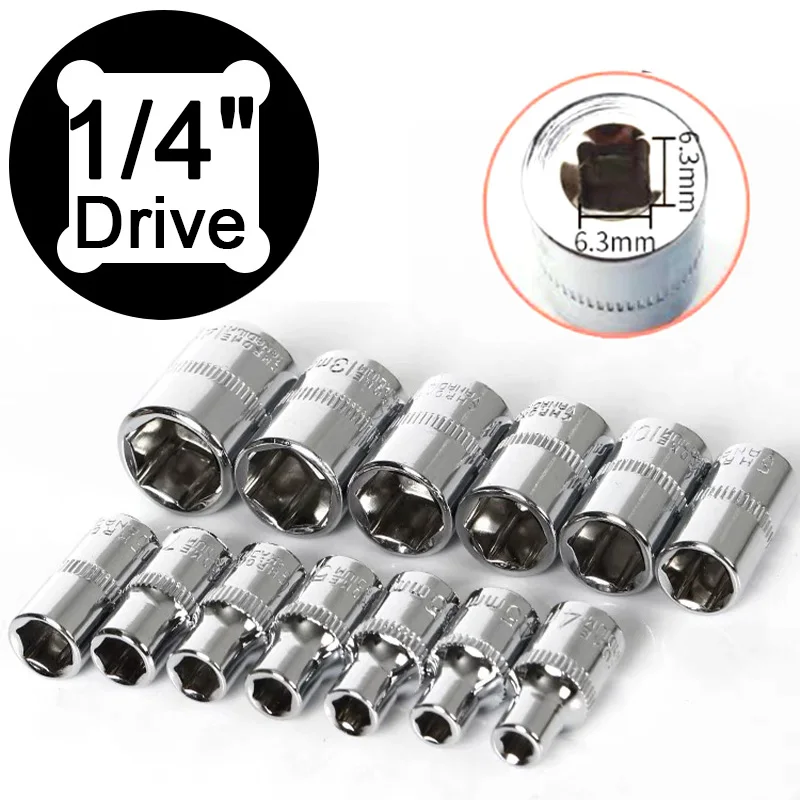 

13Pcs 1/4" Hex Metric 6 Point Socket Wrench Set - Socket Head Bit Sleeve Kit 4 4.5 5 5.5 6 7 8 9 10 11 12 13 14mm