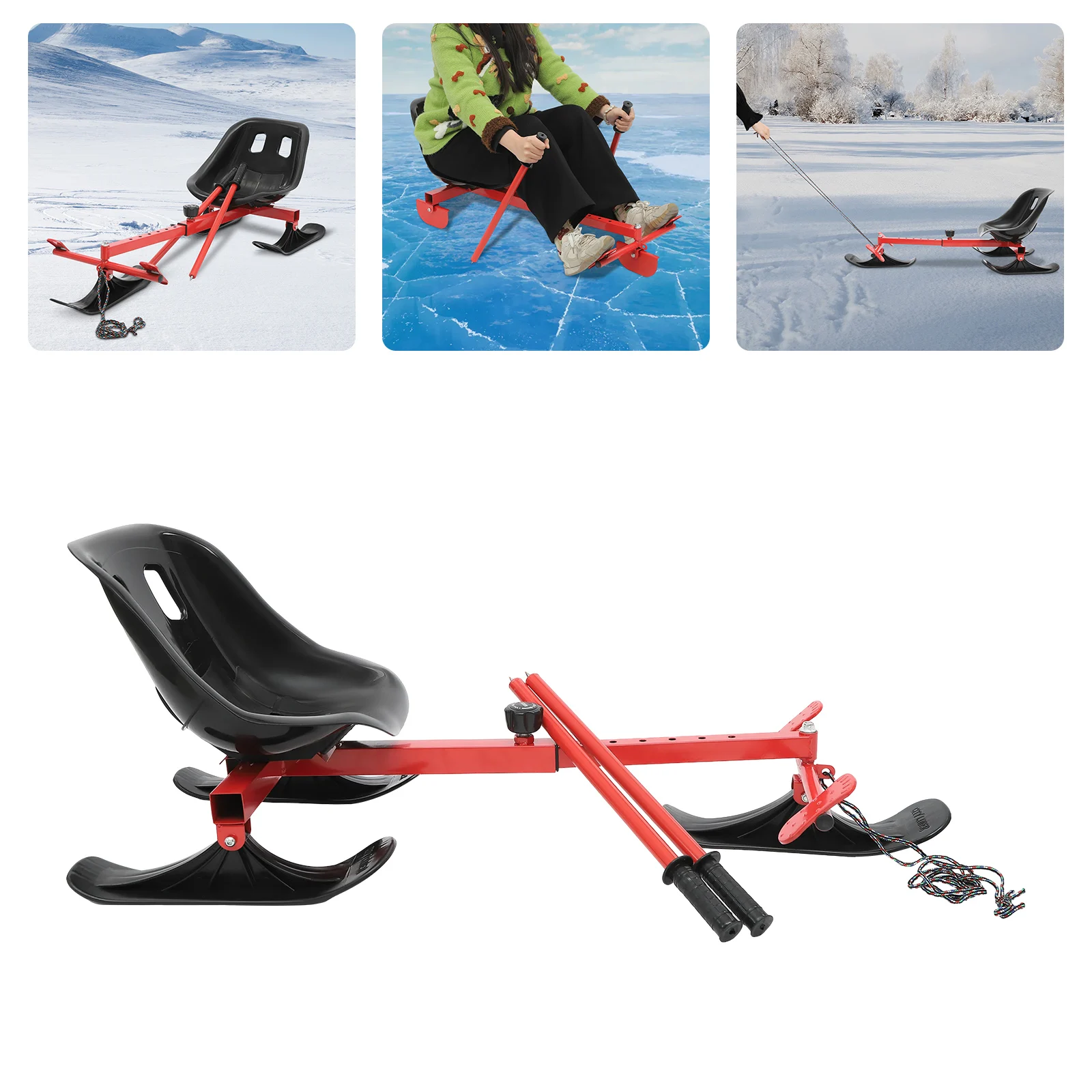 

Snow Racer PE Scooter,Red Black Triangular Ski Scooter Free Standing Suitable Above 3 Years Old for Outdoor Skiing, Skating