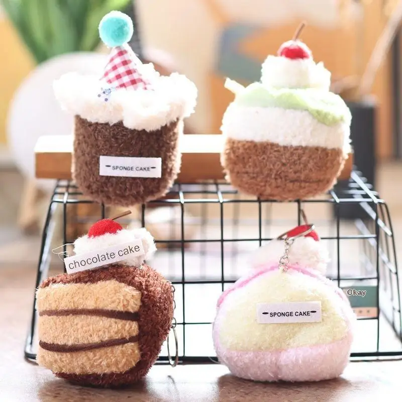 Uroczy i miękki breloczek do kluczy w kształcie ciasta z kreskówki, urocza zawieszka do torby i dekoracja do zawieszenia, doskonały prezent dla dziewczynek